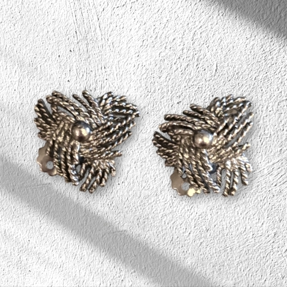 Vintage Silver Tone Rope Design Clip on Earrings